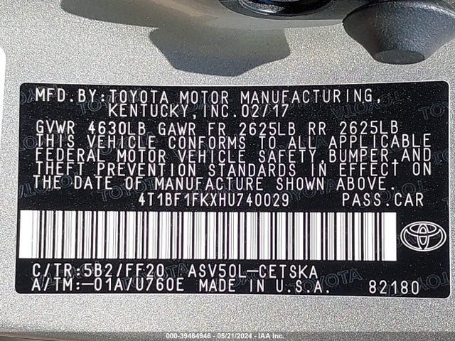 Toyota CAMRY SE 2017 4T1BF1FKXHU740029 Image 9