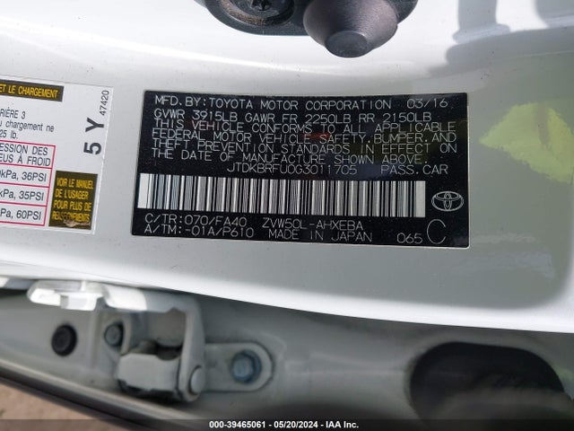 Toyota Prius Two 2016 JTDKBRFU0G3011705 Image 9