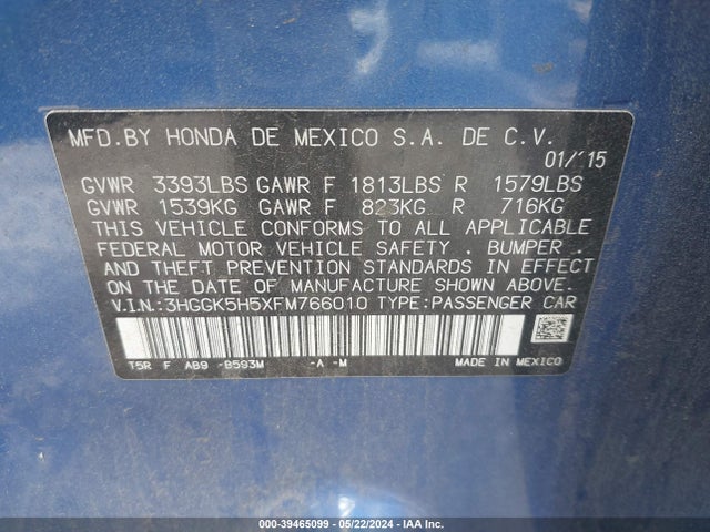 Honda FIT LX 2015 3HGGK5H5XFM766010 Image 9