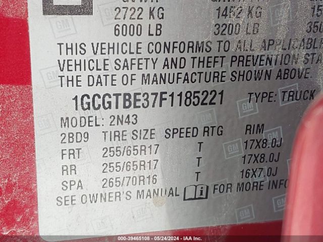 1GCGTBE37F1185221 Chevrolet Colorado Lt