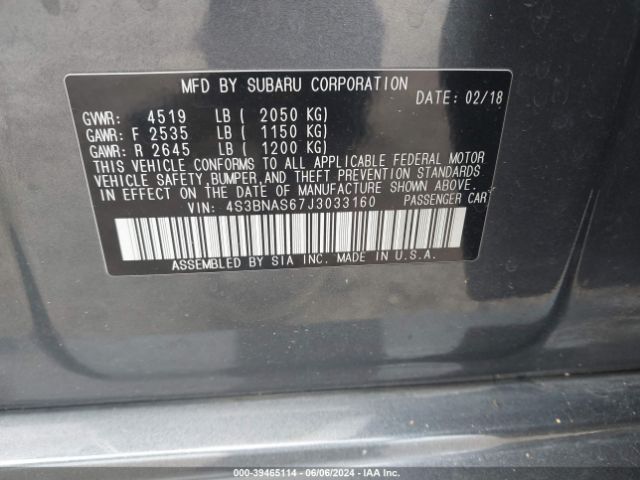 4S3BNAS67J3033160 Subaru Legacy 2.5i Sport