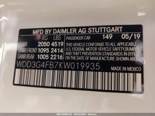 WDD3G4FB7KW019935 Mercedes-Benz A 220 4matic