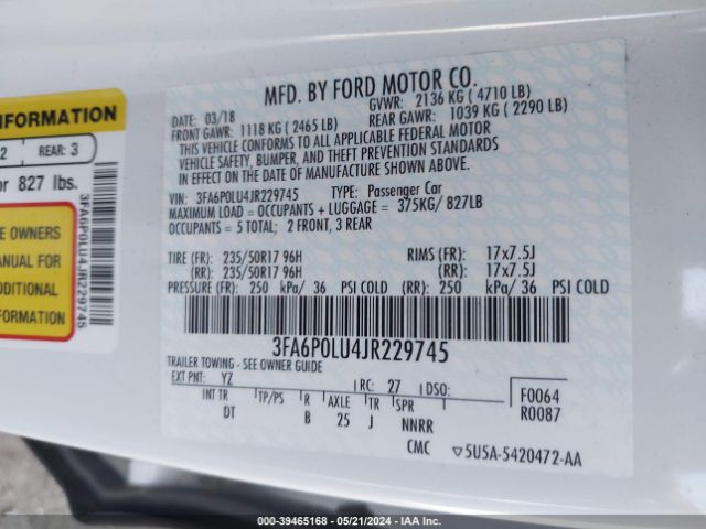 2018 FORD FUSION HYBRID 3FA6P0LU4JR229745 Photo 8