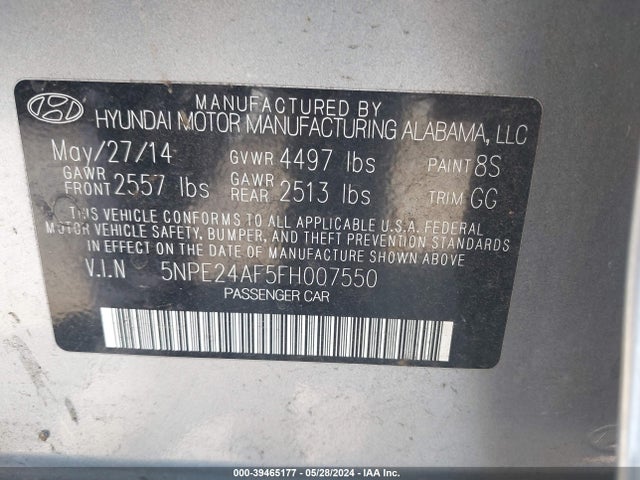 Hyundai SONATA SE 2015 5NPE24AF5FH007550 Image 9