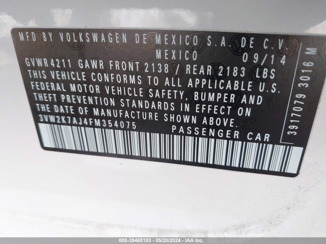 3VW2K7AJ4FM354075 Volkswagen Jetta 2.0l S