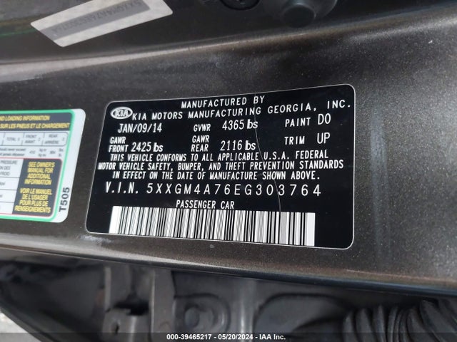 KIA Optima Lx 2014 5XXGM4A76EG303764 Image 9