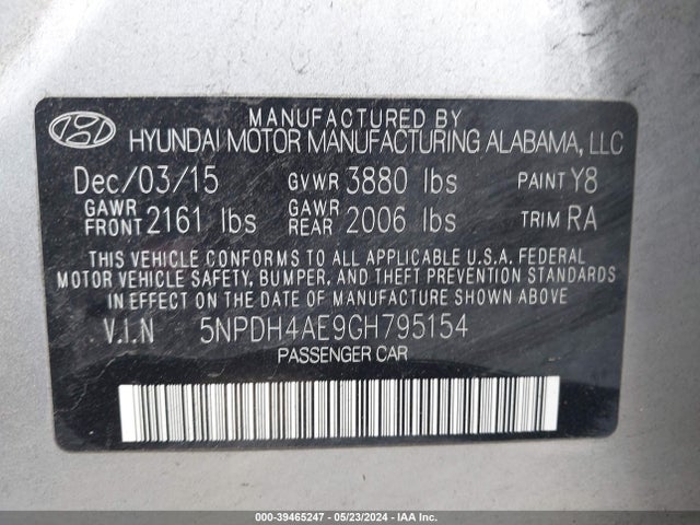 Hyundai ELANTRA SE 2016 5NPDH4AE9GH795154 Image 9