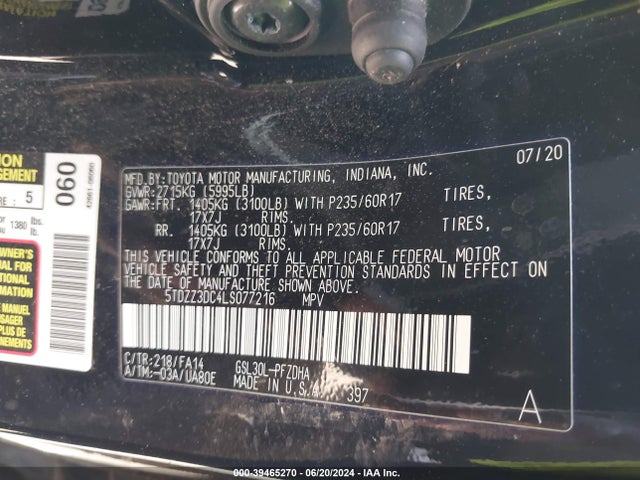 Toyota Sienna L 2020 5TDZZ3DC4LS077216 Image 9