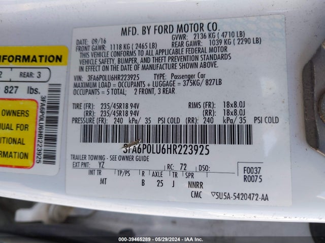 Ford Fusion Hybrid Se 2017 3FA6P0LU6HR223925 Image 9