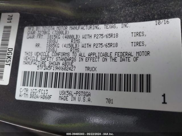 5TFDW5F19HX602427 Toyota Tundra Sr5 5.7l V8