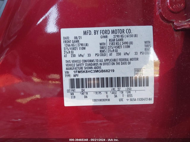 Ford Explorer Platinum 2021 1FM5K8HC3MGB68219 Image 9