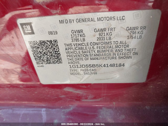 Chevrolet Sonic Lt Auto 2019 1G1JD5SB5K4148184 Image 9