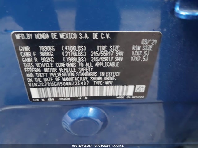 Honda Hr-v Awd Ex 2021 3CZRU6H50MM735427 Image 9