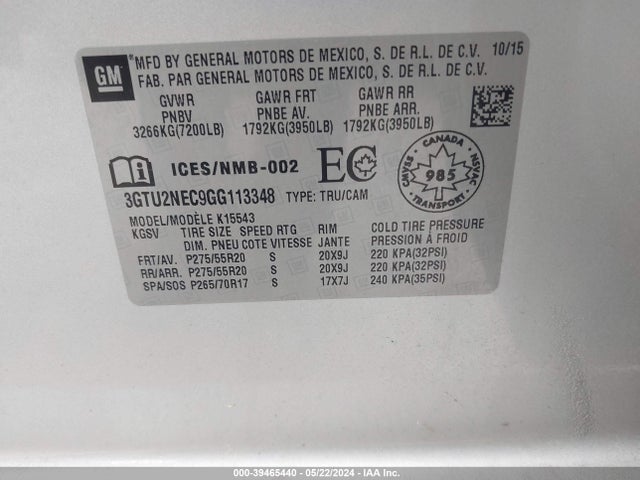 GMC Sierra 1500 Slt 2016 3GTU2NEC9GG113348 Image 9