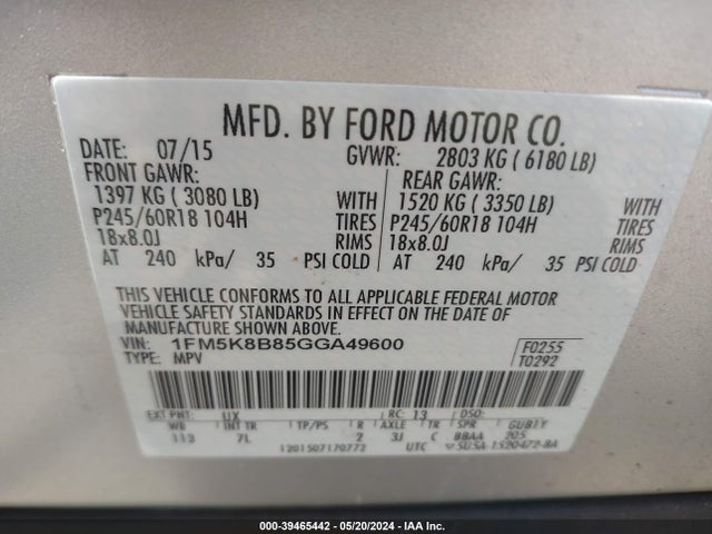 Ford Explorer 2016 1FM5K8B85GGA49600 Image 9