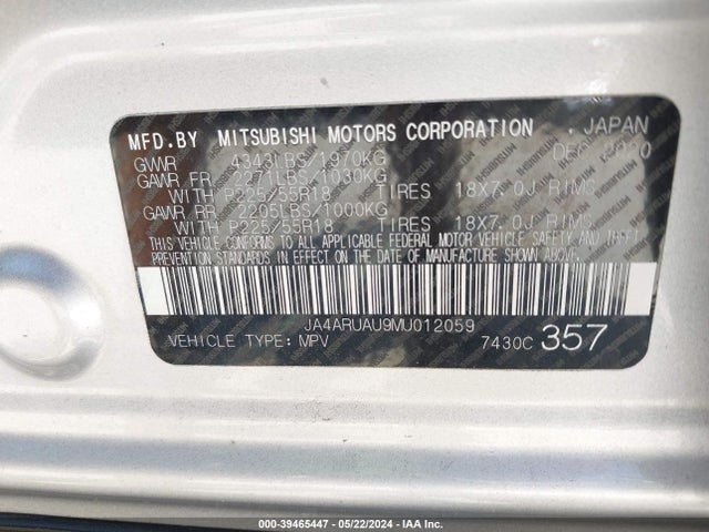 JA4ARUAU9MU012059 Mitsubishi Outlander Sport 2.0 Be Awc/2.0 Es Awc/2.0 Le Awc/2.0 Se Awc