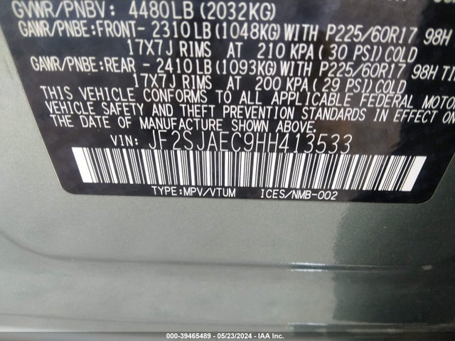 Subaru Forester 2.5i Premium 2017 JF2SJAEC9HH413533 Image 9