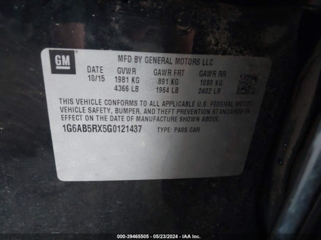 1G6AB5RX5G0121437 Cadillac Ats Luxury Collection