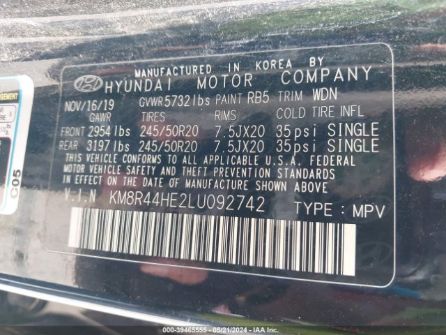 KM8R44HE2LU092742 Hyundai Palisade Sel