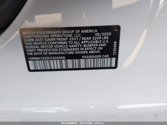 1VWMA7A30LC020698 Volkswagen Passat 2.0t R-line