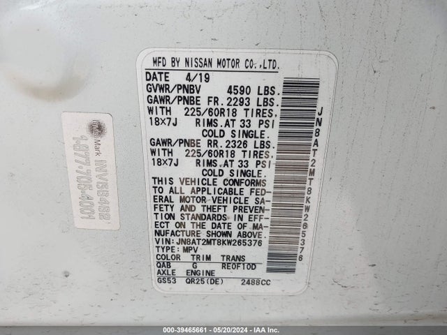 Nissan ROGUE SV 2019 JN8AT2MT8KW265376 Image 9
