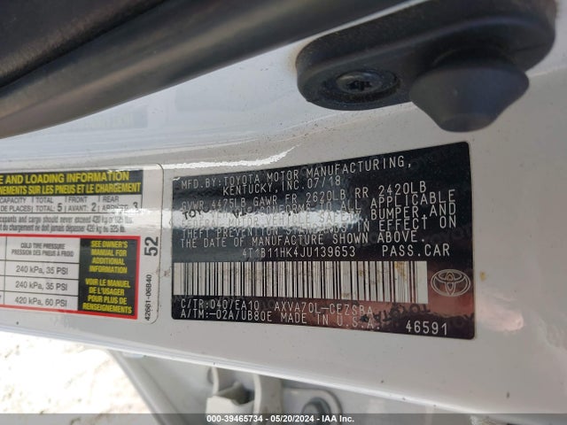 Toyota CAMRY SE 2018 4T1B11HK4JU139653 Image 9
