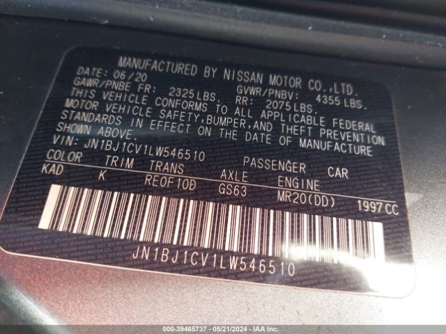 JN1BJ1CV1LW546510 Nissan Rogue Sport Sv Fwd Xtronic Cvt