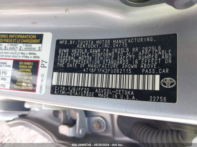 Toyota CAMRY SE 2015 4T1BF1FK2FU062115 Image 9