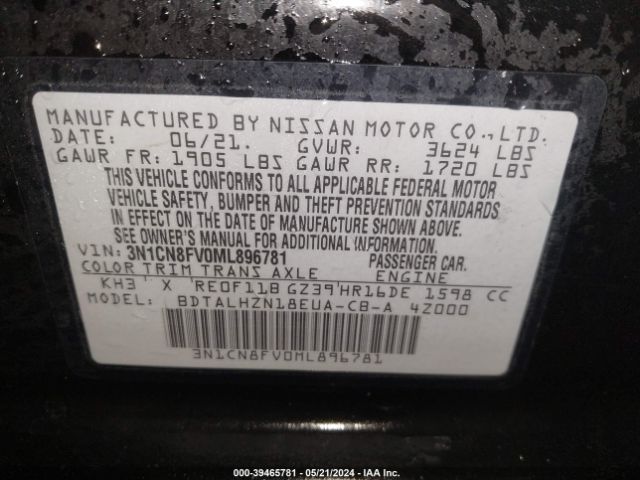 3N1CN8FV0ML896781 Nissan Versa Sr Xtronic Cvt