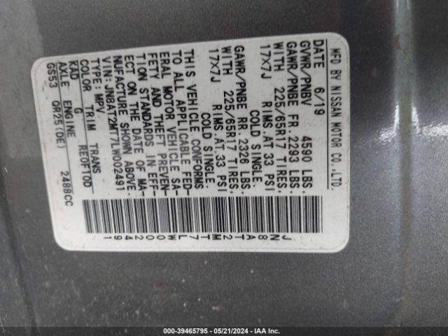 JN8AT2MT7LW002491 Nissan Rogue S Fwd