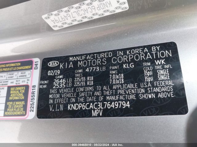KNDP6CAC3L7649794 KIA SPORTAGE S
