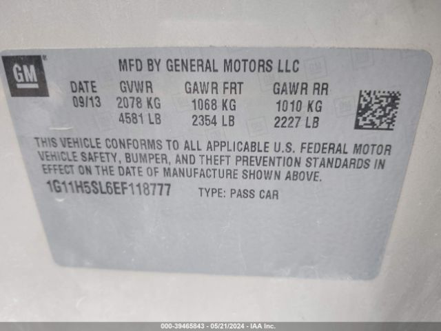 1G11H5SL6EF118777 Chevrolet Malibu 1lz
