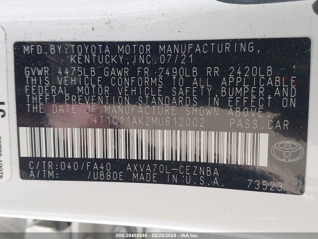 Toyota CAMRY LE 2021 4T1C11AK2MU612002 Image 9