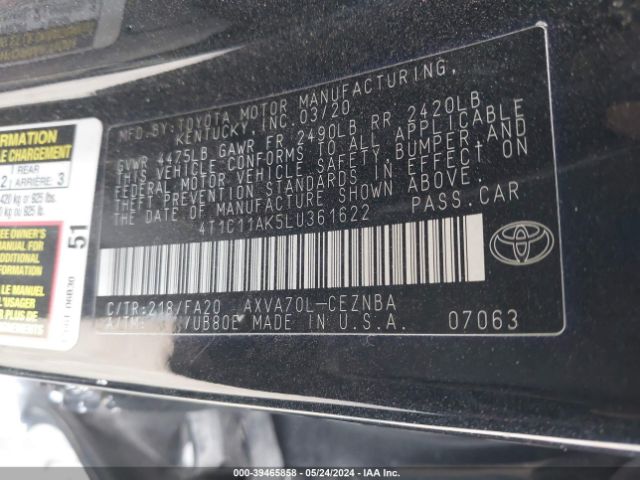 4T1C11AK5LU361622 Toyota CAMRY LE