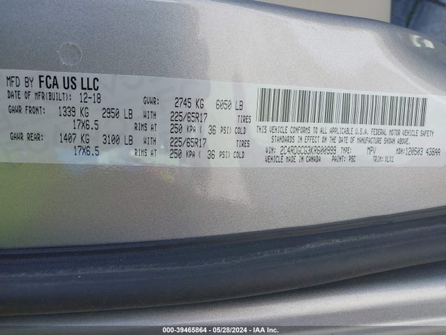 Dodge Grand Caravan Sxt 2019 2C4RDGCG3KR600999 Image 9