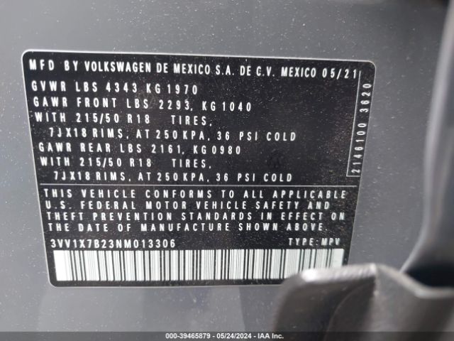 3VV1X7B23NM013306 Volkswagen Taos 1.5t Sel