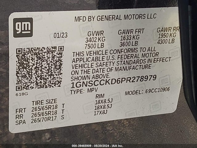 Chevrolet Suburban 2wd Lt 2023 1GNSCCKD6PR278979 Image 9