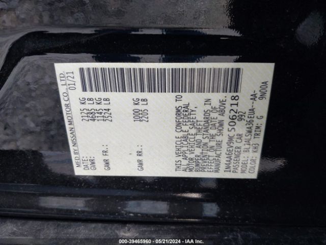 1N4AA6EV9MC506218 Nissan Maxima Sr Xtronic Cvt
