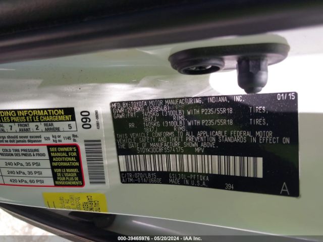 5TDYK3DC8FS574175 Toyota Sienna Limited Premium 7 Passenger