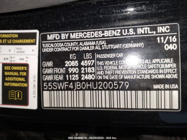 55SWF4JB0HU200579 Mercedes-Benz C 300 Luxury/sport