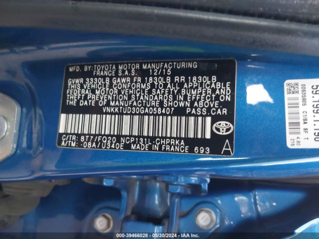 VNKKTUD30GA058407 Toyota YARIS L
