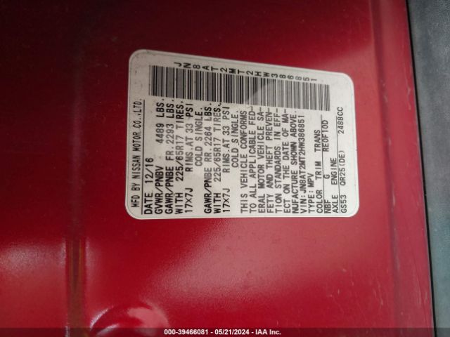 JN8AT2MT2HW386851 Nissan ROGUE SV