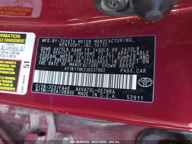 Toyota CAMRY LE 2018 4T1B11HK2JU537962 Image 9
