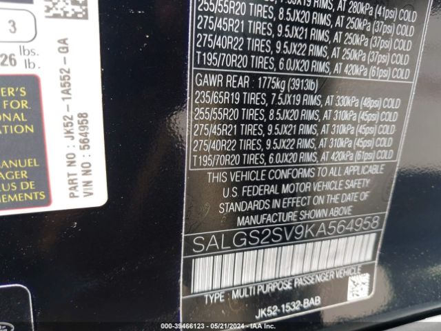 SALGS2SV9KA564958 Land Rover Range Rover 3.0l V6 Supercharged Hse