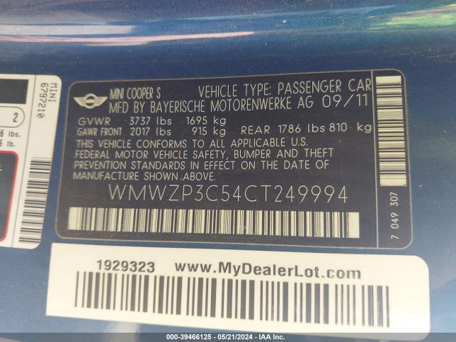 2012 MINI COOPER S WMWZP3C54CT249994 Photo 8