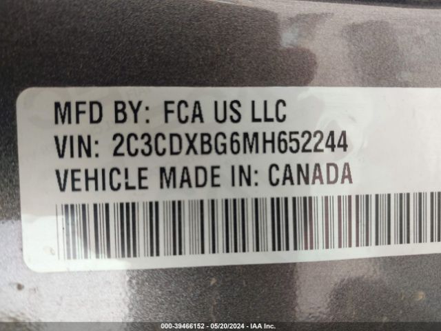2C3CDXBG6MH652244 Dodge Charger Sxt Rwd