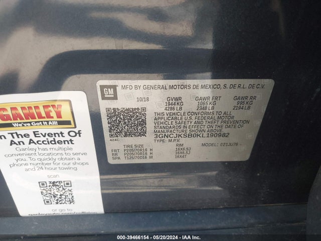 Chevrolet TRAX LS 2019 3GNCJKSB0KL190982 Image 9