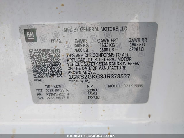 1GKS2GKC3JR373537 GMC Yukon Xl Slt