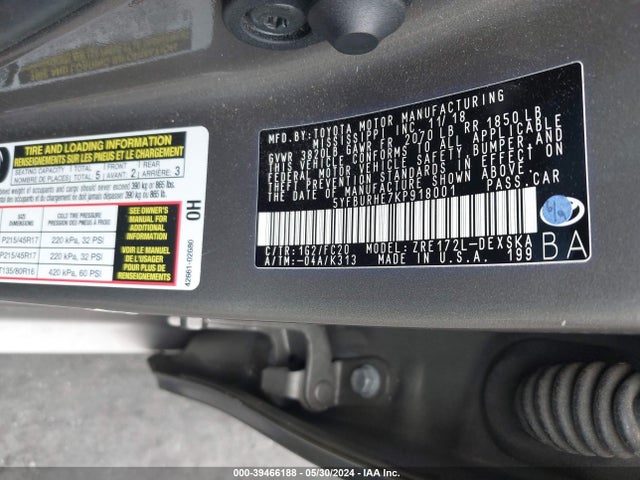 Toyota COROLLA SE 2019 5YFBURHE7KP918001 Image 9