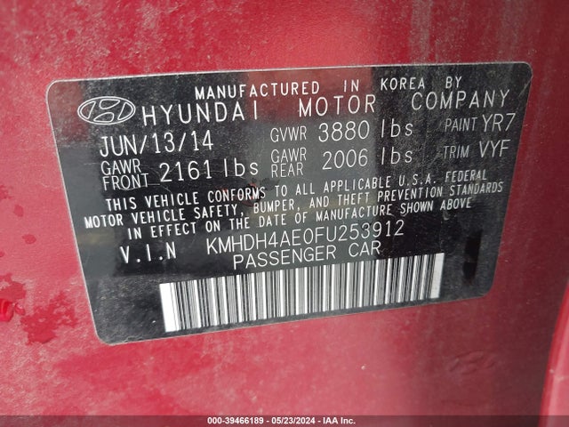 Hyundai Elantra Limited 2015 KMHDH4AE0FU253912 Image 9